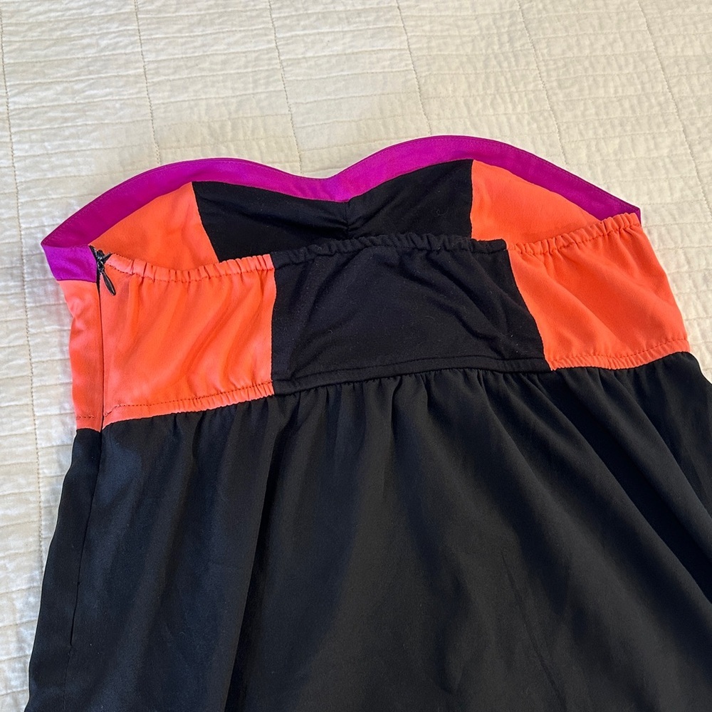 Hurley Y2K Strapless Mini Dress Neon Colorblock Empire Waist A-Line Beach Party - Picture 5 of 9